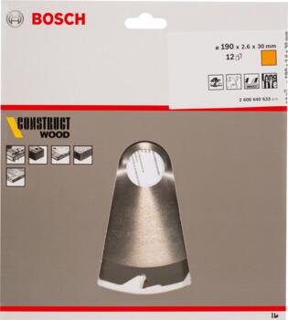 Ripzāģa disks 190x30 mm Construct wood, Rokas ripzāģiem PRO CONSTRUCT WOOD RIPZĀĢA ASMENS, 2608640633, BOSCH (2608640633)