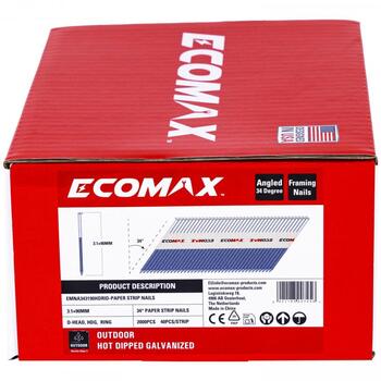 Ecomax гвозди для гвоздезабивного пистолета EMNA343190HDRID&EMX, 90x3,1мм, 34°, 2000 шт, горячеоцинкованные, рифленые (EMNA343190HDRID&EMX)