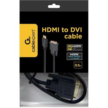 Gembird Video kabelis CC-HDMI-DVI-0.5M, 0.5 m, HDMI, DVI, Vīriešu/vīriešu, RoHS (CC-HDMI-DVI-0.5M)