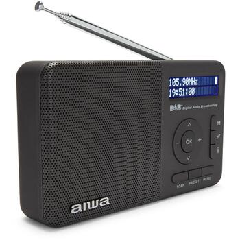 Aiwa RD-40DAB/BK портативное радио, DAB+, FM, 50+50 станций, 2 Вт RMS, Li-ion 3,7 В 2000 мАч, 16 ч работы, 3 ч зарядки, будильник (RD-40DAB/BK)