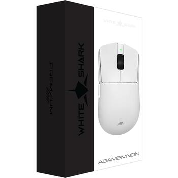 White Shark Игровая мышь AGAMEMNON WGM-9012, 30000 DPI, 8000 Hz, 56 г, 6 кнопок, Оптический сенсор, USB, 2.4 ГГц, Bluetooth, PTFE (AGAMEMNON-W)