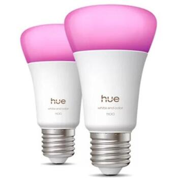 Philips Hue WCA 1100 A60 2P EU, светодиодная лампа, E27, 8.1 Вт, 1100 лм, 1000-20000 K, белый и цветной свет, Bluetooth, Zigbee (8720169365735)