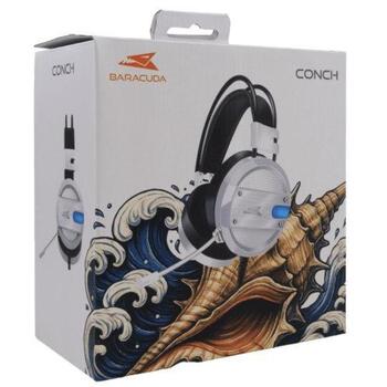 Baracuda Наушники CONCH-W, 307g, Белый, 118dB±3dB, 32Ω, 2.15m, Накладные, Синяя LED подсветка, Встроенный микрофон (CONCH-W)
