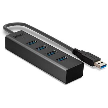 Lindy USB хаб 43324 4x USB 3.0, 5Gbps, серый, интегрированный кабель (43324)