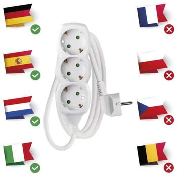 Emos Удлинитель P0321R, 1,5м, 3×2P+PE, белый, PVC, 3680W, защита от детей (P0321R)
