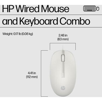 HP 225 проводной комплект мыши и клавиатуры AW5S6AA#ABB, USB, 1200 DPI, оптическая, 3 кнопки, полноразмерная, белый, 1.8 м (AW5S6AA#ABB)