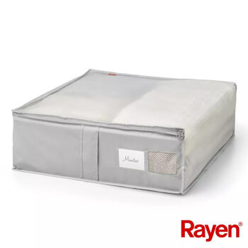 Rayen Коробка для одеял Premium серая 01236311, 65x55x20см, прозрачная полоса (01236311)
