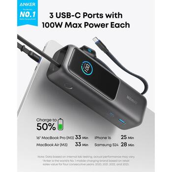 Anker Zolo Power Bank A1695H11, 25000 мАч, 1 x USB-C, 3 x USB-C 100 Вт, 1 x USB Type A, серый (A1695H11)