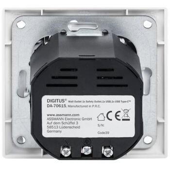 Digitus безопасная розетка DA-70615, 5V, 2.8A, 1 x USB Type-C, 1 x USB A, 2 USB разъема, 2P+E (DA-70615)