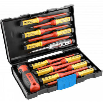 Hogert HT1S997 skrūvgriežu komplekts 13gab., 1000V, EN 60900, VDE, S2 tērauds, magnētisks, ar testeri 100-500V (HT1S997)