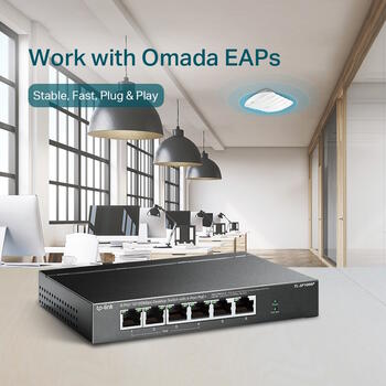 TP-Link TL-SF1006P tīkla komutators 6× 10/100 Mbps RJ45 PoE+ galda melns (TL-SF1006P)