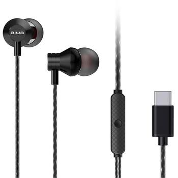 Aiwa ESTM-50USB-C/BK внутриканальные наушники с микрофоном, USB-C, 10мм, 16Ом, 20-20000Гц, 105дБ, 120см, черные (ESTM-50USB-C/BK)