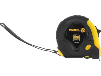 Vorel Mērlente 10125, 5m, 19mm, tērauda, PVC ar gumijas pārklājumu, 3 fiksācijas pogas, kustīgs āķis, metriskā skala (10125)