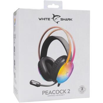White Shark Наушники PEACOCK-2 BLACK, 212g, 32Ω, 20Hz-20KHz, 2m, RGB подсветка, накладные, проводные, встроенный микрофон (PEACOCK-2 BLACK)