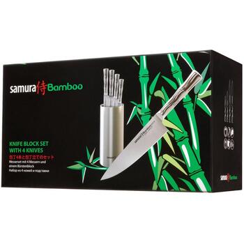 Samura SBA-05 набор из 4 ножей с подставкой, бамбук, AUS-8, 58 HRC, стальные рукоятки (SBA-05)