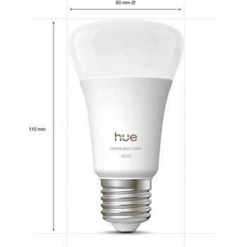 Philips Hue WCA 1100 A60 2P EU, светодиодная лампа, E27, 8.1 Вт, 1100 лм, 1000-20000 K, белый и цветной свет, Bluetooth, Zigbee (8720169365735)