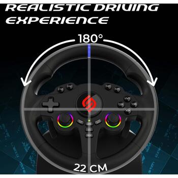 Subsonic Stūre ar pedāļiem SA5720-2, 180°, 22cm, 2 pedāļi, vadu savienojums, divkāršs vibrācijas motors (SA5720-2)