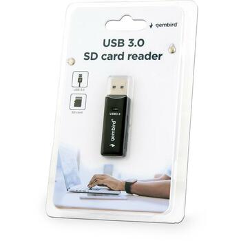 Gembird Читатель карт памяти UHB-CR3-01 USB 3.0, 1 порт, поддерживает карты памяти до 2TB, черный (UHB-CR3-01)