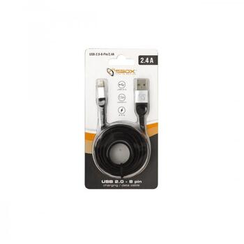 Sbox USB кабель USB-IPH-2.4A, 1.5m, 480 Mbit/s, USB A M, Lightning (iPh) M, черный/серебристый, плетеный: Нет (USB-IPH-2,4A)