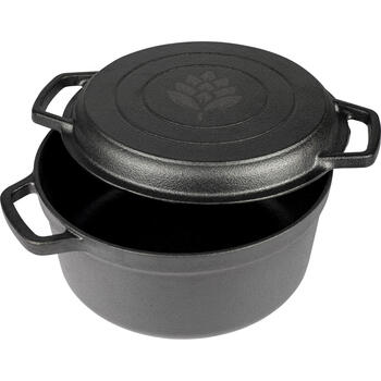 Browin čuguna katls ar pannu 330528, 5 l, 1 l, 26 cm, 21 cm, 12 cm, 15 cm, rokturi, vāks, grila panna, indukcijas, gāzes (330528)