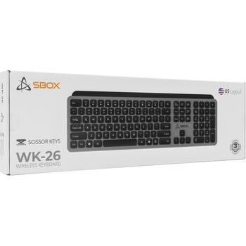 Sbox Клавиатура WK-26-US, 104 клавиши, мембрана, беспроводная 2,4 GHz, черный/серый (WK-26-US)