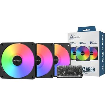 Montech Datora korpuss ventilators GF120 V2 ARGB PWM 3I1(B), 120mm, 1600RPM, 73.1cfm, HDB, RGB kontrolieris iekļauts (GF120 V2 ARGB PWM 3I1(B))