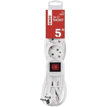 Emos Удлинитель P1325R, 5м, 3×2P+PE, PVC, 3680W, с выключателем, защита от детей (P1325R)