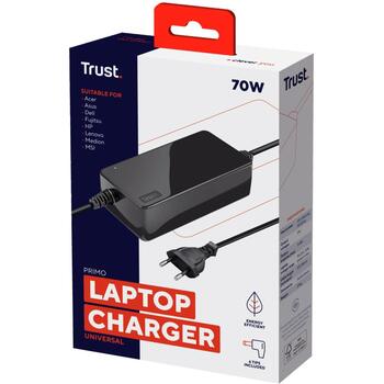 Trust зарядное устройство 22141 70W, 100-240V, 19V, 3.6A, 6 разъемов, черный, для путешествий, защита от перегрузки (22141)