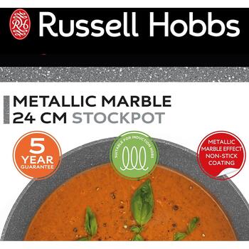 Russell Hobbs Metāla marmora katls RH02809EU7, 24cm, 2.1l, alumīnijs, nepiedegošais, piemērots indukcijai (RH02809EU7)