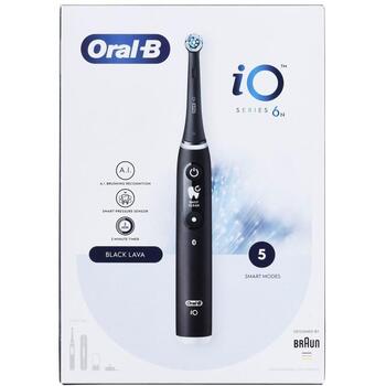 Oral-B elektriskā zobu birste iO6 Black Onyx, 5 režīmi, 1 galviņa, litija jonu akumulators, ceļojuma maciņš, uzlādes bāze, melna (iO6 Black Onyx)