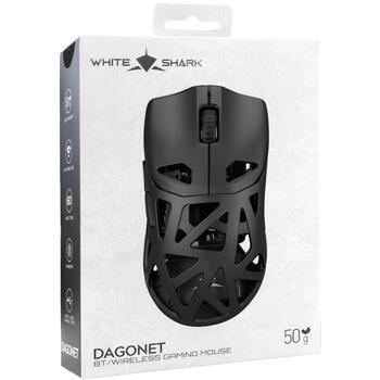 White Shark DAGONET-2 BLACK WGM-5019, bezvadu spēļu pele, 24000 DPI, 1000 Hz, 6 pogas, 50 g, Bluetooth, 2.4 GHz, USB, 300 mAh (DAGONET2-B)