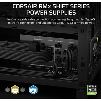 Corsair RM850x SHIFT CP-9020299-EU, 850W, ATX barošanas bloks, pilnībā modulārs, 140mm ventilators, Cybenetics Gold (CP-9020299-EU)