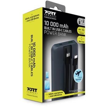 Port Connect Внешний аккумулятор 907006, 10000 мАч, 37 Втч, 20 Вт, 2x USB-C, USB-A, Power Delivery, Quick Charge, синий (907006)