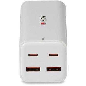 Lindy Зарядное устройство USB 73441 100W 4 порта, 2 Type C, 2 Type A, 100-240 В, 12 В, 3 А, быстрая зарядка, 1.5 м кабель (73441)