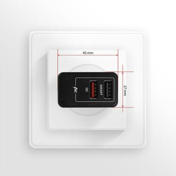 Axagon зарядное устройство ACU-QS24 24W, 2x USB QC3.0, 5V-1.2A, 100-240V, черный, защита питания (ACU-QS24)