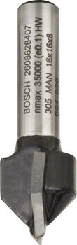 V-gropes frēze HM 90o, l=16mm,kāts 8mm, Rokas frēzēm, malu frēzēm V VEIDA GROPJU FRĒZE STANDARD FOR WOOD V-GROOVE BIT, 2608628407, BOSCH (2608628407)