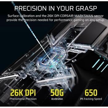 Corsair IRONCLAW SE spēļu pele CH-9317110-WW, 26000 DPI, 2,4 GHz, Bluetooth, USB-C, 10 pogas, optiskais sensors, melna (CH-9317110-WW)
