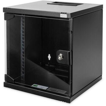Digitus Sienas montāžas skapītis DN-10-06U-B, IP20, stikla durvis, 200° durvju atvēršana, 30 kg, 6U (DN-10-06U-B)