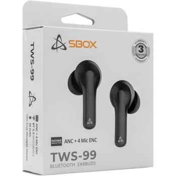 Sbox Bezvadu austiņas EB-TWS99-B, 20-20000Hz, 32Ω, 121dB, ANC, ENC, Bluetooth 5.3, 10mm, 15m, 30mAh, 200mAh (EB-TWS99-B)