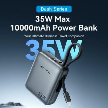 Vention Power Bank FHEN0, 10000mAh, 35W, Li-Polymer, USB-C, компактный, быстрая зарядка, LED дисплей (FHEN0)