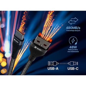 Tracer USB кабель TRAKBK47486, 1м, USB A, USB Type-C, 48W, 2.4A, 480Mbit/s, черный (TRAKBK47486)