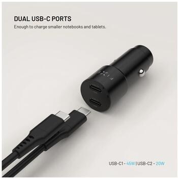 Fixed Dual USB-C Car Charger, 65W, PD 3.0 (FIXCC65-CC-BK)