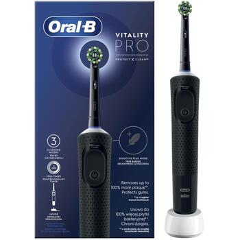 Oral-B elektriskā zobu birste D103 Vitality PRO Black, 1 galviņa, 3 režīmi, 7600 kustības minūtē, uzlādējama, NiMH akumulators (D103 Vitality PRO Black)