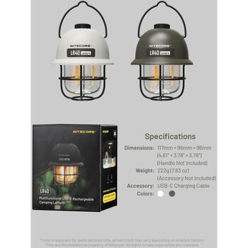Nitecore Lukturis LR40, 100 lm, 4000 mAh, 65 h maksimālais darbības laiks, USB-C uzlāde, 3 gaismas avoti (LR40)