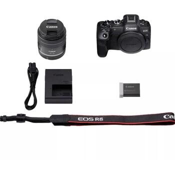 Canon Беззеркальная камера EOS R8 RF 24-50mm F4.5-6.3 IS STM 5803C013, 24.2 МП, ISO 102400, 3 '', Wi-Fi, видеозапись (5803C013)