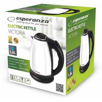 Esperanza Электрический чайник EKK113W, 1.8 л, 1800 Вт, белый/черный, нержавеющая сталь, 360° поворотная база (EKK113W)