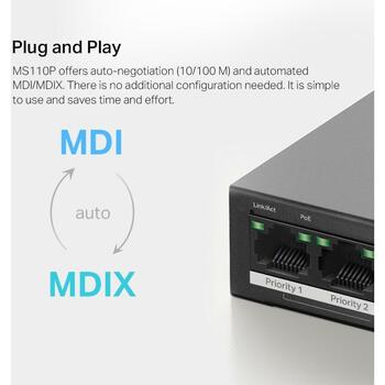 Mercusys настенный коммутатор MS110P, 10 портов, 10/100 Мбит/с, 8 PoE+ портов, 65 Вт, управляемый, черный (MS110P)