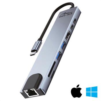 Media-Tech HUB 8 в 1 GIGA LAN MT5046, 100 Вт, 8 портов, 4K HDMI, USB-C PD, алюминиевый корпус (MT5046)