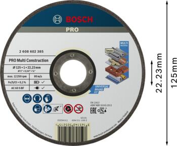 Univers. griešanas disks 125x22,2x1,0 mm MultiCon., Mazām leņķa slīpmašīnām PRO MULTI CONSTRUCTION GRIEZĒJDISKS, 2608602385, BOSCH (2608602385)