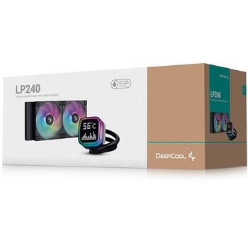Deepcool Šķidrais CPU dzesētājs R-LP240-BKMSNC-G-1, 240mm, 72.04 cfm, 3400 apgr./min, 2 ventilatori, ARGB, pret noplūdēm (R-LP240-BKMSNC-G-1)